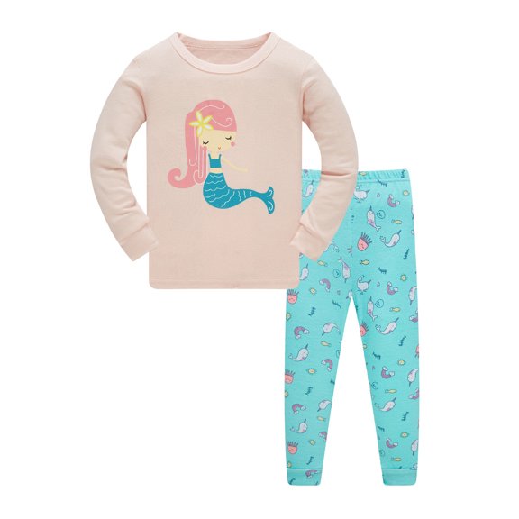 BOOMNY Toddler Girls 2 Peice Pajamas Sets Cartoon Graphic Long Sleeve Sleepwear Tops Pants Pjs Set for Kids Cozy Loungewear Homewear