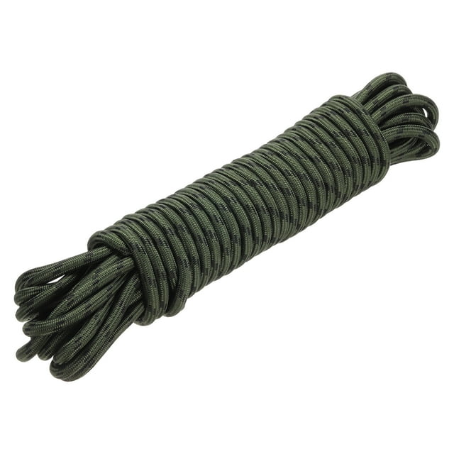 Uxcell 1Pc Polypropylene Rope Diamond Braid Nylon Cord High Strength 1/4" x 50ft Army Green, Black