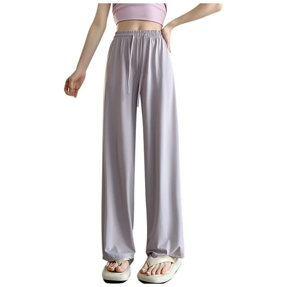 Slacks for Women Summer Thin Breathable Sweatpants Casual Loose Straight Leg 9/10 Length Trousers Womens Work Pants Purple XL