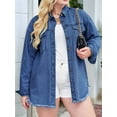 thumbnail image 5 of Women'S Oversized Denim Jacket Casual Long Sleeve Denim Shirts Distresse Jean Jacket 2025 Spring Outfits Royal Blue XL, 5 of 7