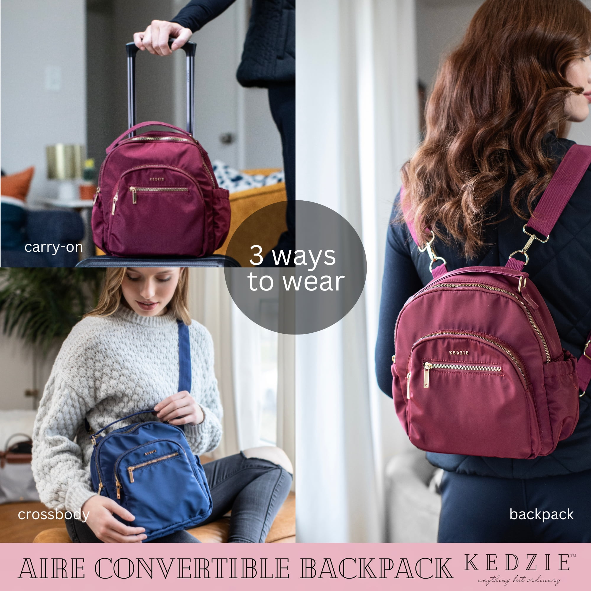 Kedzie Aire Convertible Backpack Crossbody Carry-On Bag, Burgundy