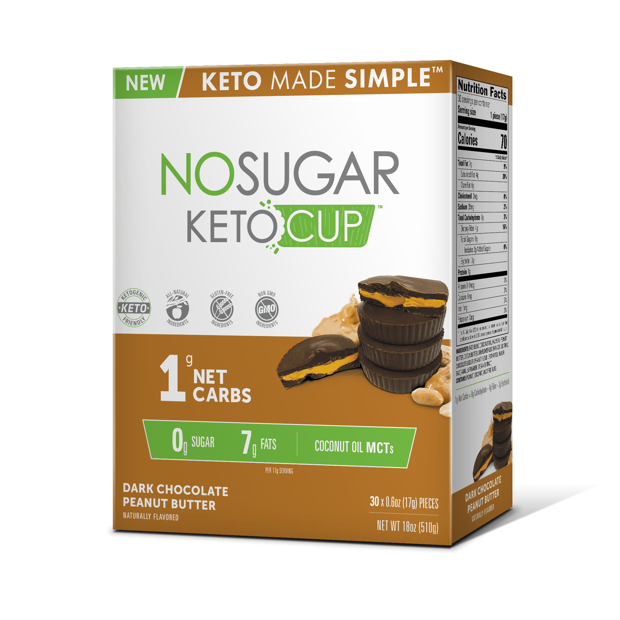 No Sugar Keto Cups, Chocolate Peanut Butter, 30 Count No Sugar Keto Cups, Chocolate Peanut Butter, 30 Count