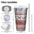 thumbnail image 4 of 16oz Tumblers Red Christmas Deer and Snowflake Pattern Stainless Steel Vacuum Insulated Double Wall Travel Tumbler Cups Mug with Lid and Straw,Cleaning Brush for Coffee,Tea, 4 of 4