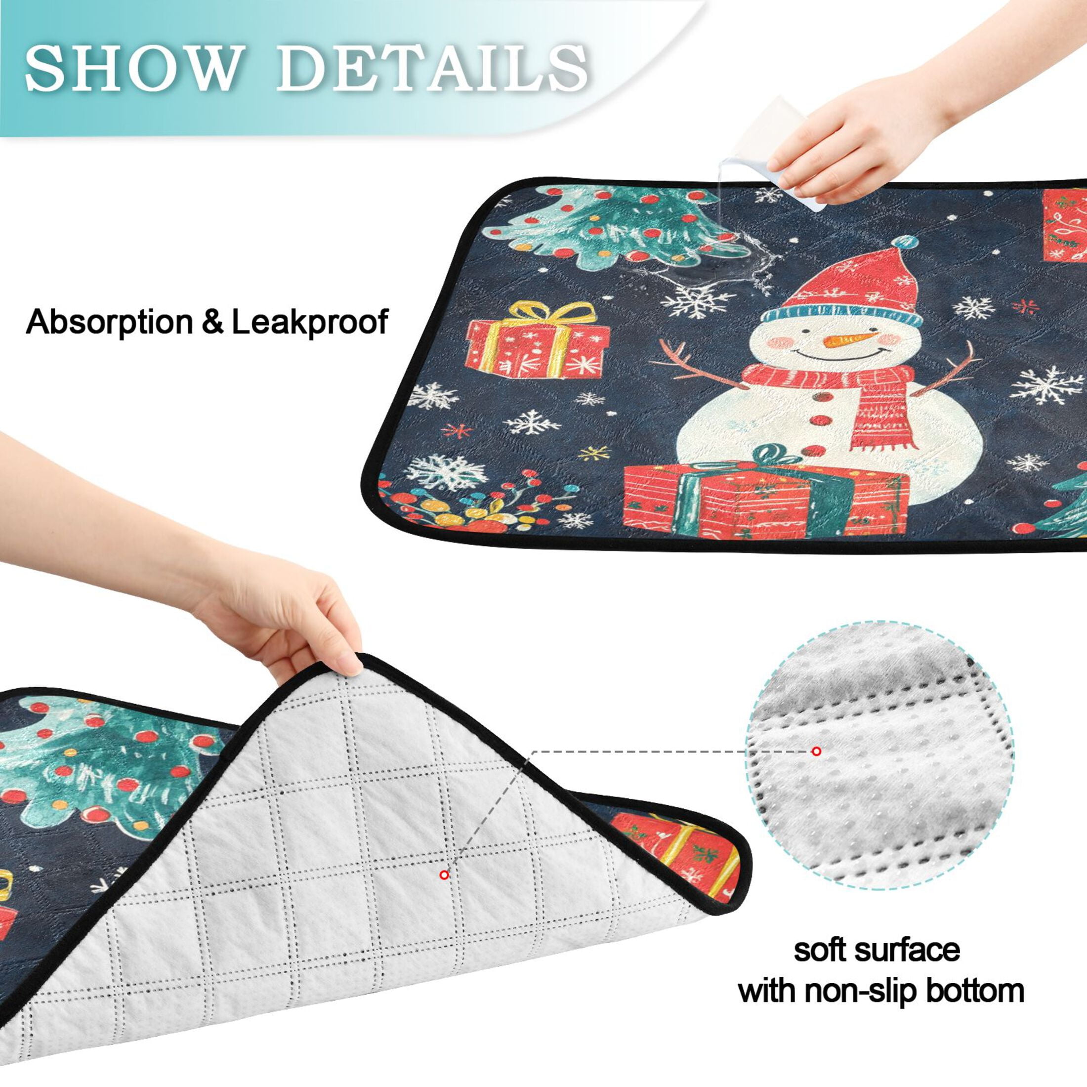 Qxltty A Dark Blue Background with Christmas Snowman Cat litter Pads Pet Set of 3 Diaper Mats Center Anti-leakage Layer Absorbent Soft and Comfortable