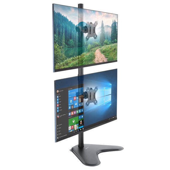 Mount-It! Vertical Dual Monitor Stand, Stacked Desk Mount Fits Two 13–32 Inch Screens up to 17.6 lbs Each, Height Adjustable Free Standing Pole