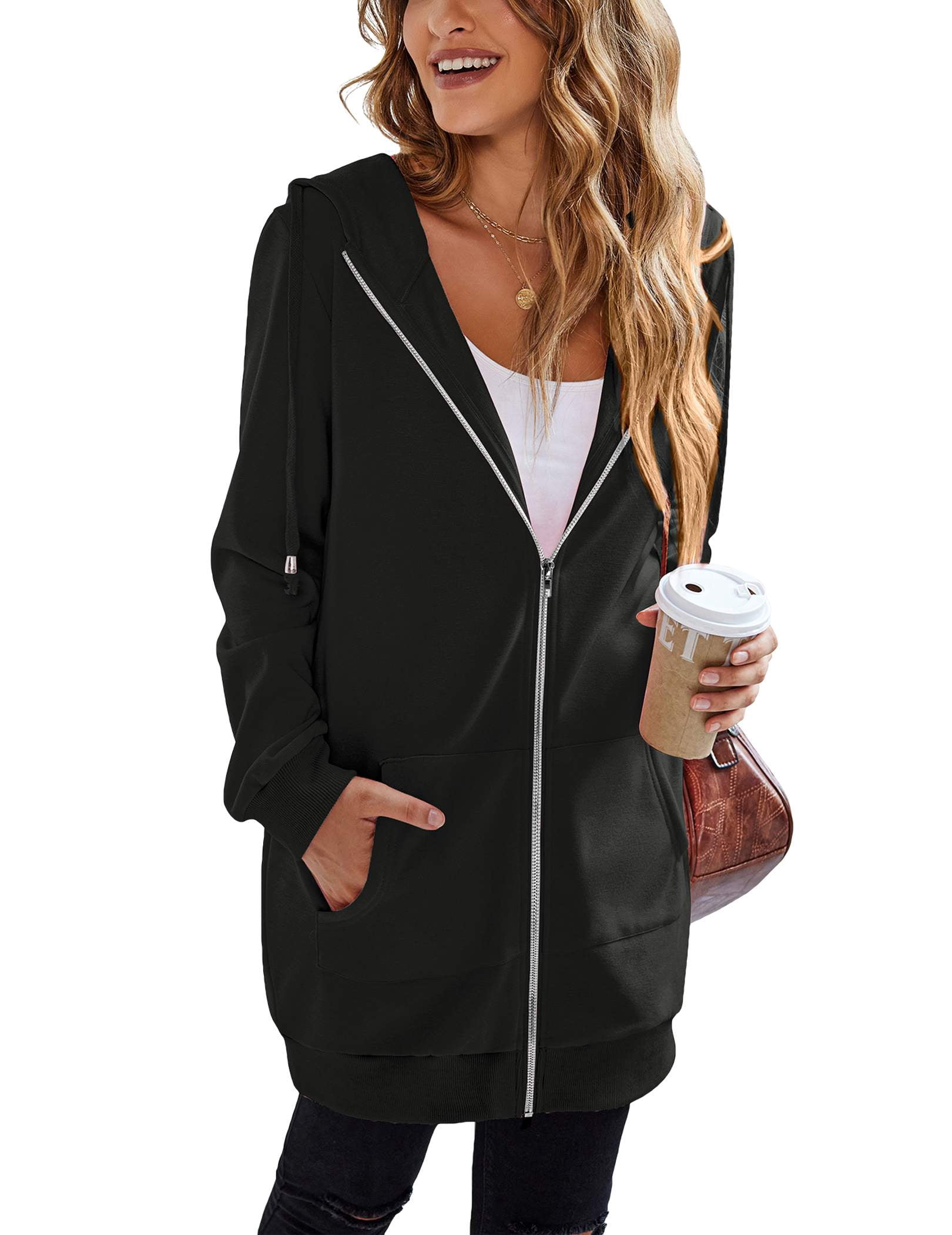 Zeagoo Women's Zip Up Hoodies Long Sleeve Fall Fleece Jacket Casual Oversized Tunic Hooded Sweatshirt With Pockets Winter Coats