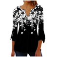 thumbnail image 2 of White Women's Long Sleeve T-shirt, Summer Tops For Women 2025 Trendy Boho Floral Print Tunic Shirts 7 Sleeve V Neck Tshirt Casual Loose Blouse,Women's Long sleeve T-shirt XL, 2 of 5