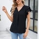 thumbnail image 2 of Blusa negra XXL con escote en V, volantes, mangas cortas de doble capa, corte ajustado, elegante para mujer para el verano, 2 of 6