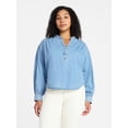 thumbnail image 2 of Time and Tru Women's Popover Denim Top with Long Sleeves, Sizes XS-XXXL, 2 of 6