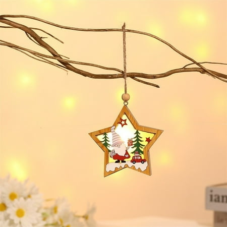 

Home Decor 2PC Christmas Wooden Luminous Decorated Tree Pendant Room Decor Wall Bedroom Bathroom Kitchen Living Room