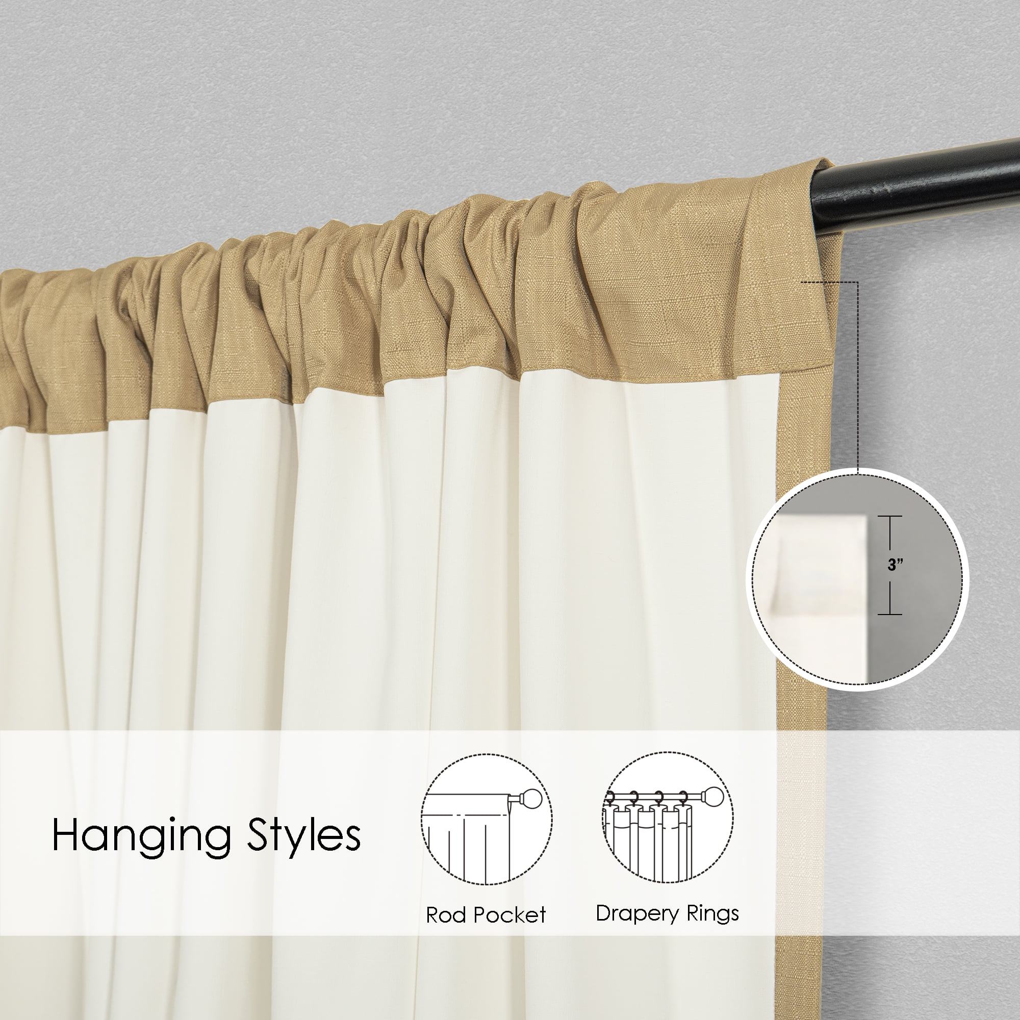 SUN+BLK Thermal Back Blackout Curtain Panel Pair with Rod Pocket, Honey, 42"x84"