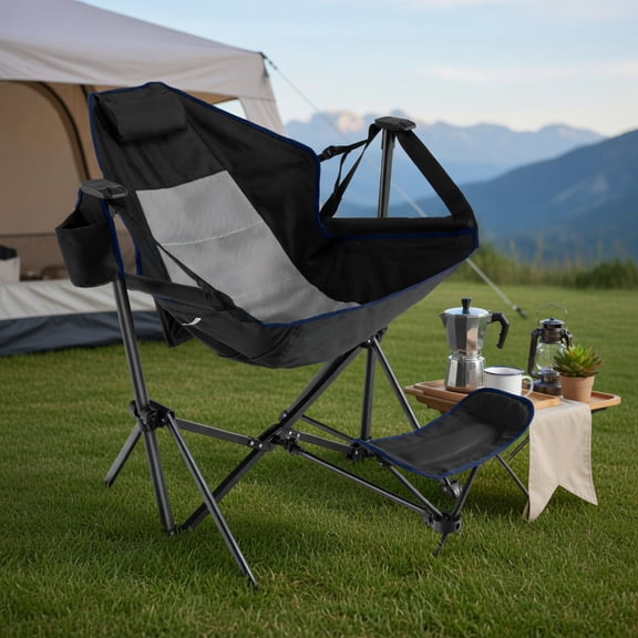 Resenkos Hammock Camping Chair with Retractable Footrest and Carrying Bag-Black, Camping Chairs for Adult Hiking Fishing Beach