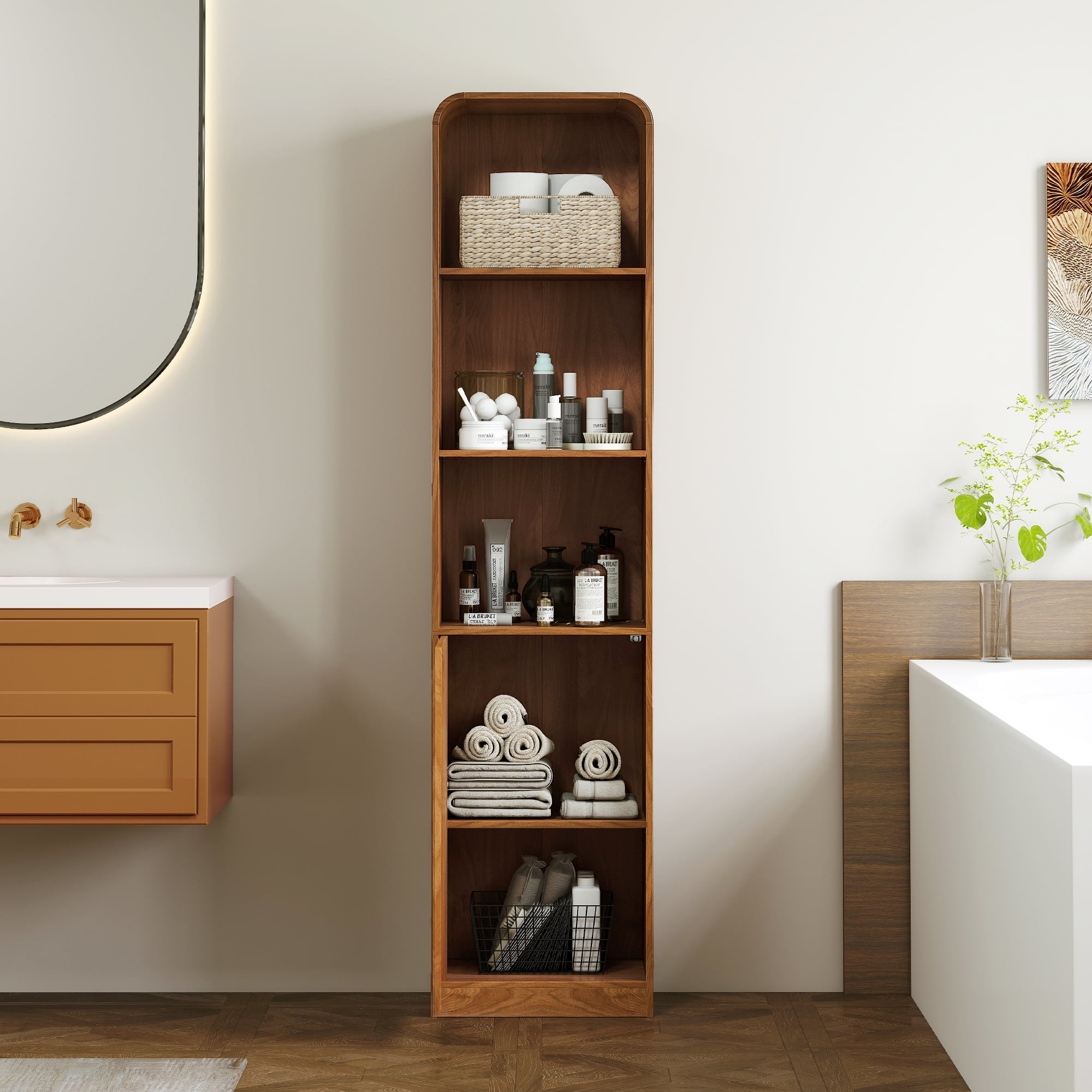 67" Tall Narrow Storage Cabinet Freestanding Tower Cabinet with Door Space Saving Organizer for Bathroom Kitchen Living Room