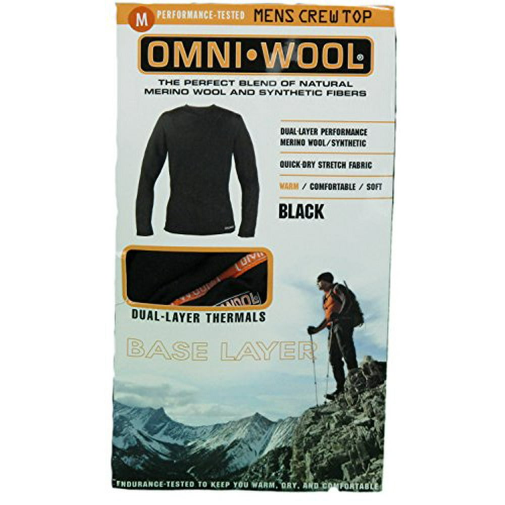 omniwool omni wool mens base layer long sleeve crew top (medium