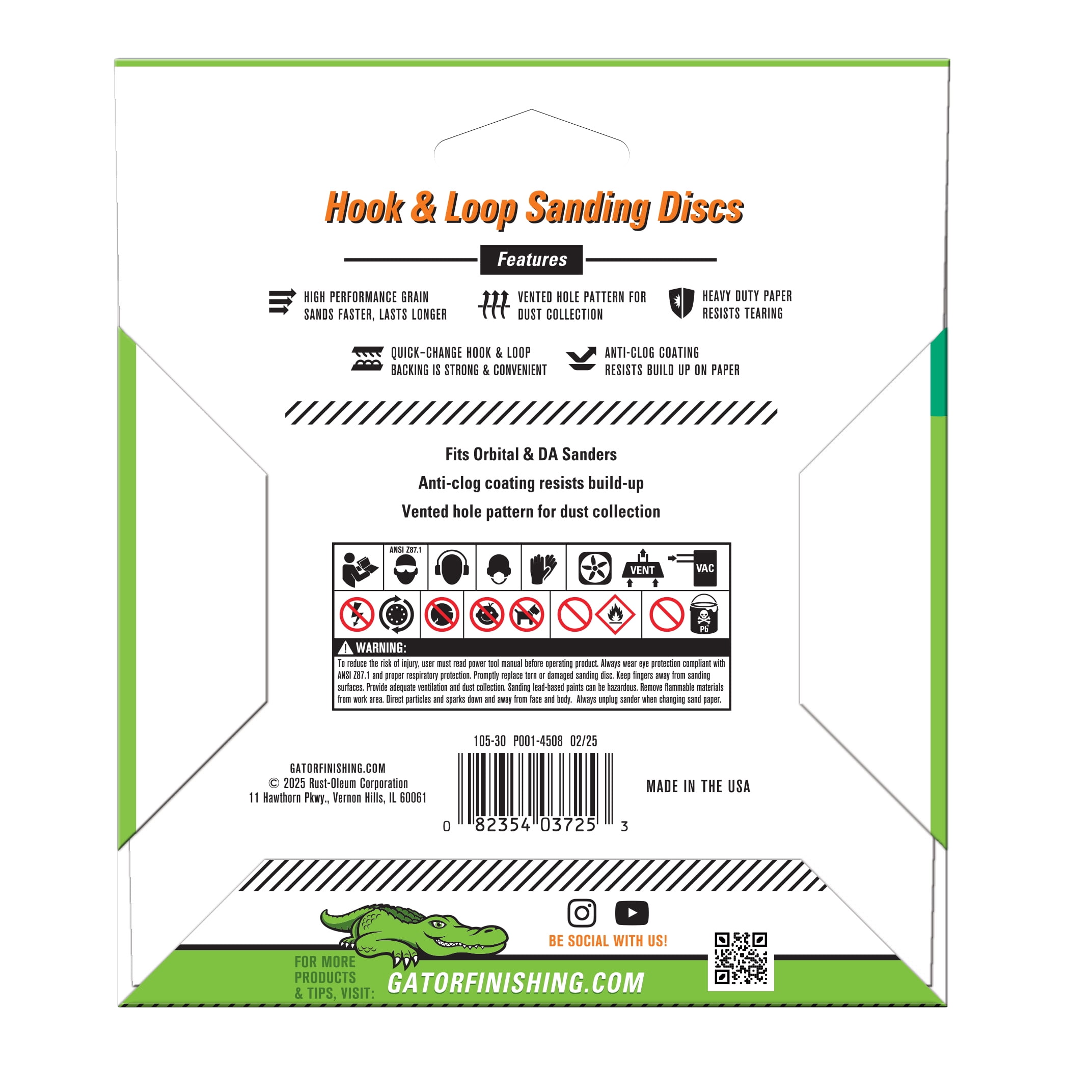 (3 pack) Gator 372530GA 5 in Coarse 60 Grit Hook & Loop Sanding Discs, 5 Pieces
