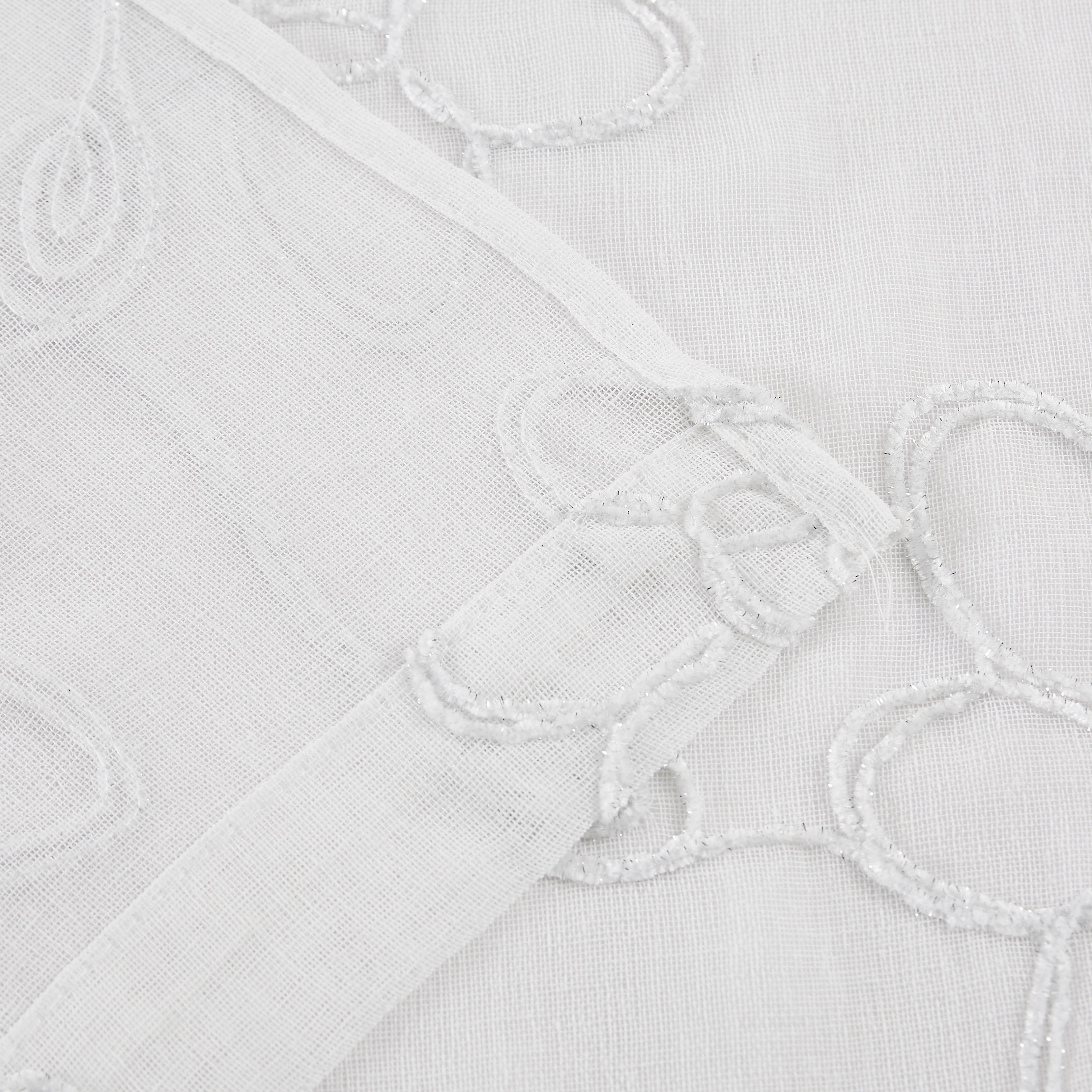 Dainty Home Rita 3D Floral Chenille Embroidered Solid Sheer Linen Look 76" x 84" Window Curtain Panel Pair in White With Shimmer