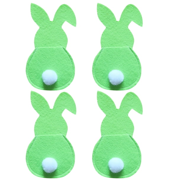 Bolsa de cubiertos con forma de conejito de Pascua, juego de 4 cubiertos, rojo y verde, dos colores