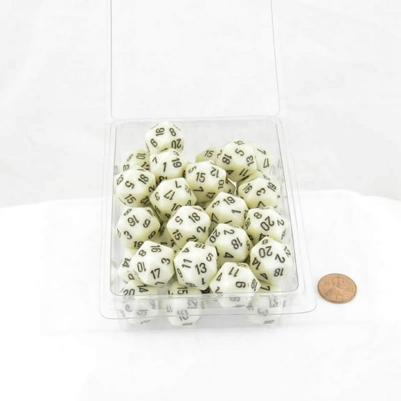 Ivory Opaque Dice with Black Numbers D20 Aprox 16mm (5/8in) Pack of 50 Wondertrail