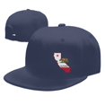 thumbnail image 4 of DouZhe Flat Brim Cap Snapback Hat, California Map Bear Flag Prints Adjustable Blue Adult Baseball Cap, 4 of 6