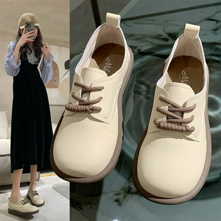 

WQJNWEQ Women s Flats Shoes Leisure Round Head Small Leather Frenum Shoes Heel Collision Ladies Single Shoes Water Proof Comfort