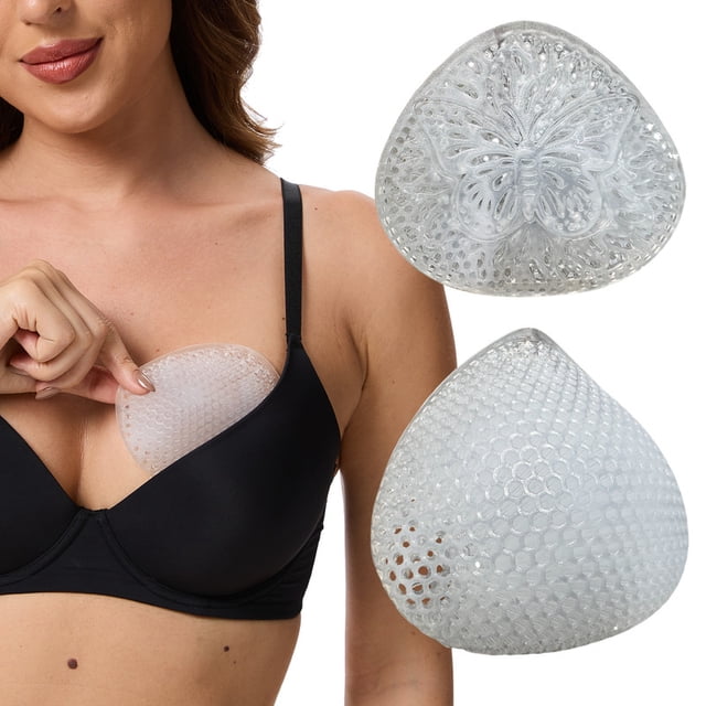 BIMEI Inserts de Soutien-Gorge en Silicone Papillon Rehausseurs de Poitrine, Formes Mammaires en Gel Triangle, Imperméables Réutilisables Respirants, Rehausseurs de Rembourrage pour Bikini Maillot de Bain, 1 Paire, Transparent, #2