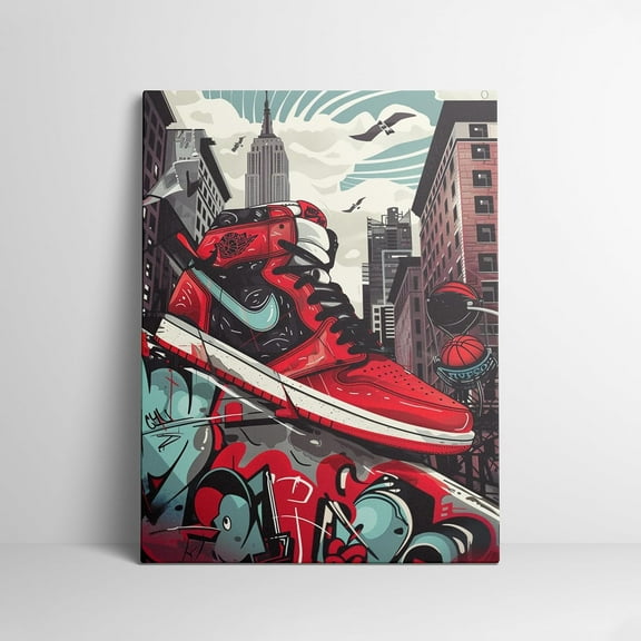 Trendy Cool Banksy Graffiti Pop Sneaker Shoe Canvas Wall Art Gym Sports Decor Poster For Living Room Bedroom Home Office Artwork Gift 12X16 Inch Unframed