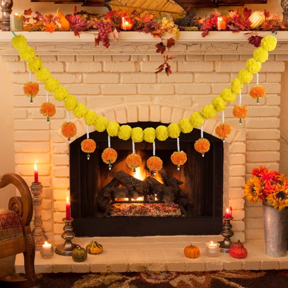 5.3 Ft Artificial Marigold Garland - 3 Styles Indian Decoration for Diwali Wedding (Plastic,A)