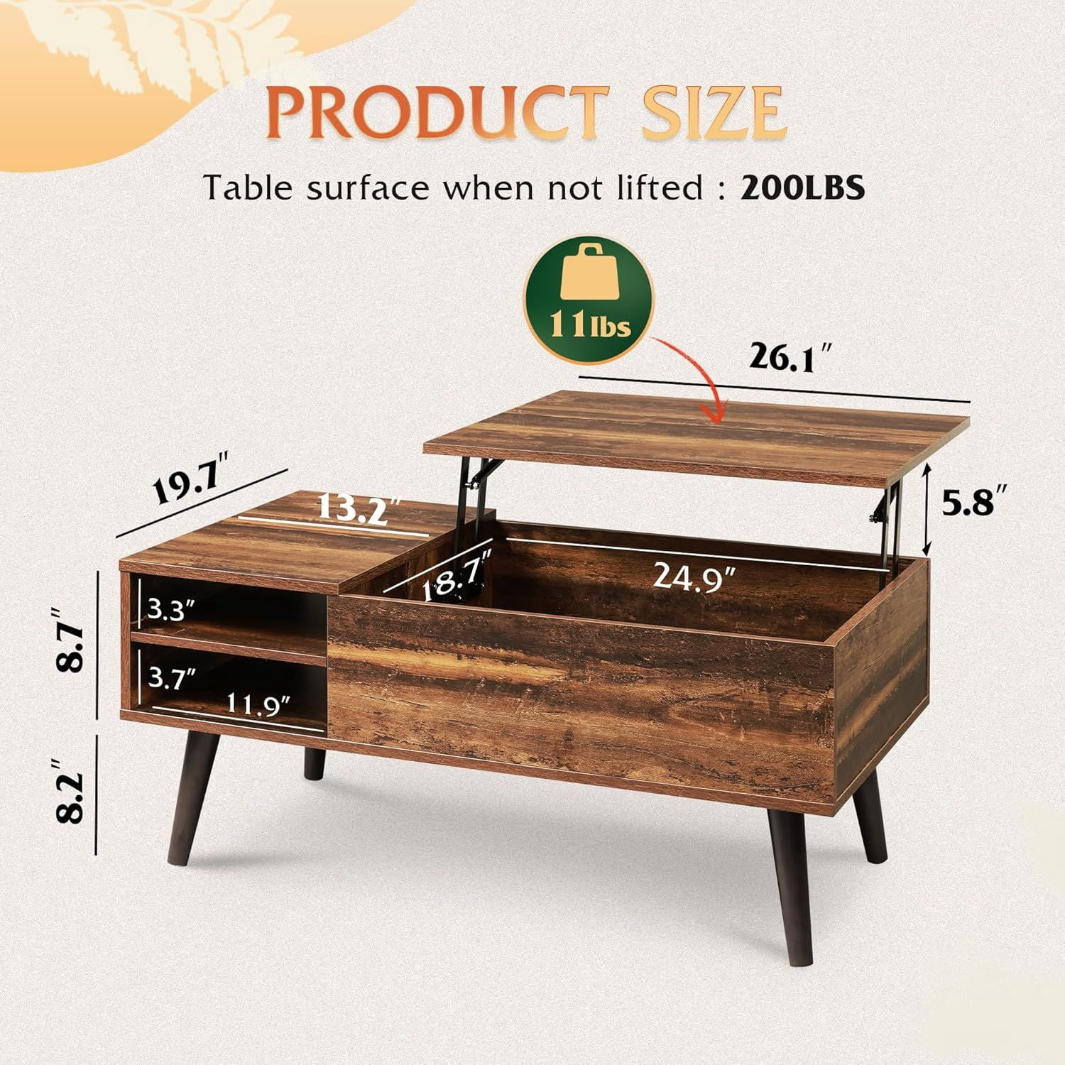 Lift Top Coffee Table with Hidden Storage Compartment Side Shelves, Modern Lift Tabletop Dining Desk with Steel Frame, Farmhouse Center Table for Living Room Home Office