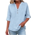 thumbnail image 6 of Summer Tops Trendy 2026,Linen Tops for Women Summer Loose Fit - 3/4 Length Sleeve Blouses Dressy Casual Button Trim Notched V-Neck Shirt, 6 of 7