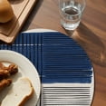 thumbnail image 3 of Navy Blue Striped Round 15 Inch Placemats Set of 8, Farmhouse Stripes Modern Abstract Art HeatResistant Non Slip Place Mats for Dining Table, Wipeable Braided Kitchen Table Mats for Housewarming, 3 of 9