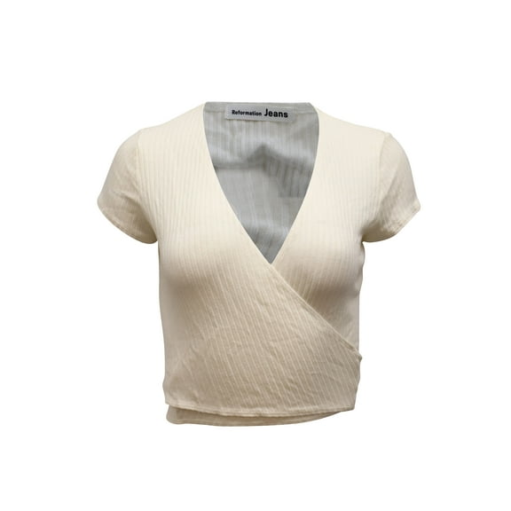 Pre-Owned Reformation Flora Short Sleeve Knit Top in White Tencel