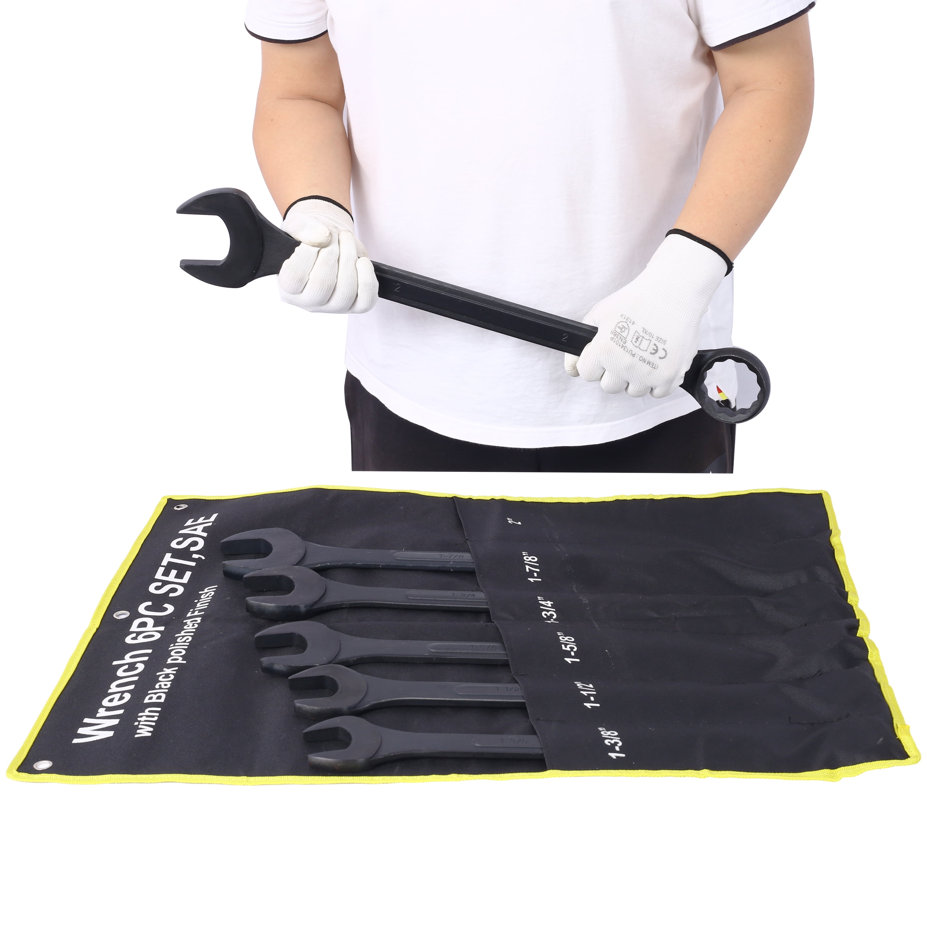 Jumbo Combination Wrench Set extra large, SAE, 6-piece, 1-3/8'' to 2'',Black Oxide, with Pouch