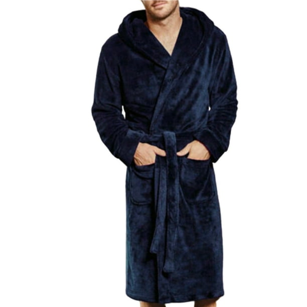 suanret Mens Plush Shawl Collar Bathrobe Robe Warm Solid Colored Long
