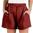 thumbnail image 2 of CHGBMOK Womens Shorts Summer Casual Drawstring High Waist Linen Shorts with Pocket, 2 of 4