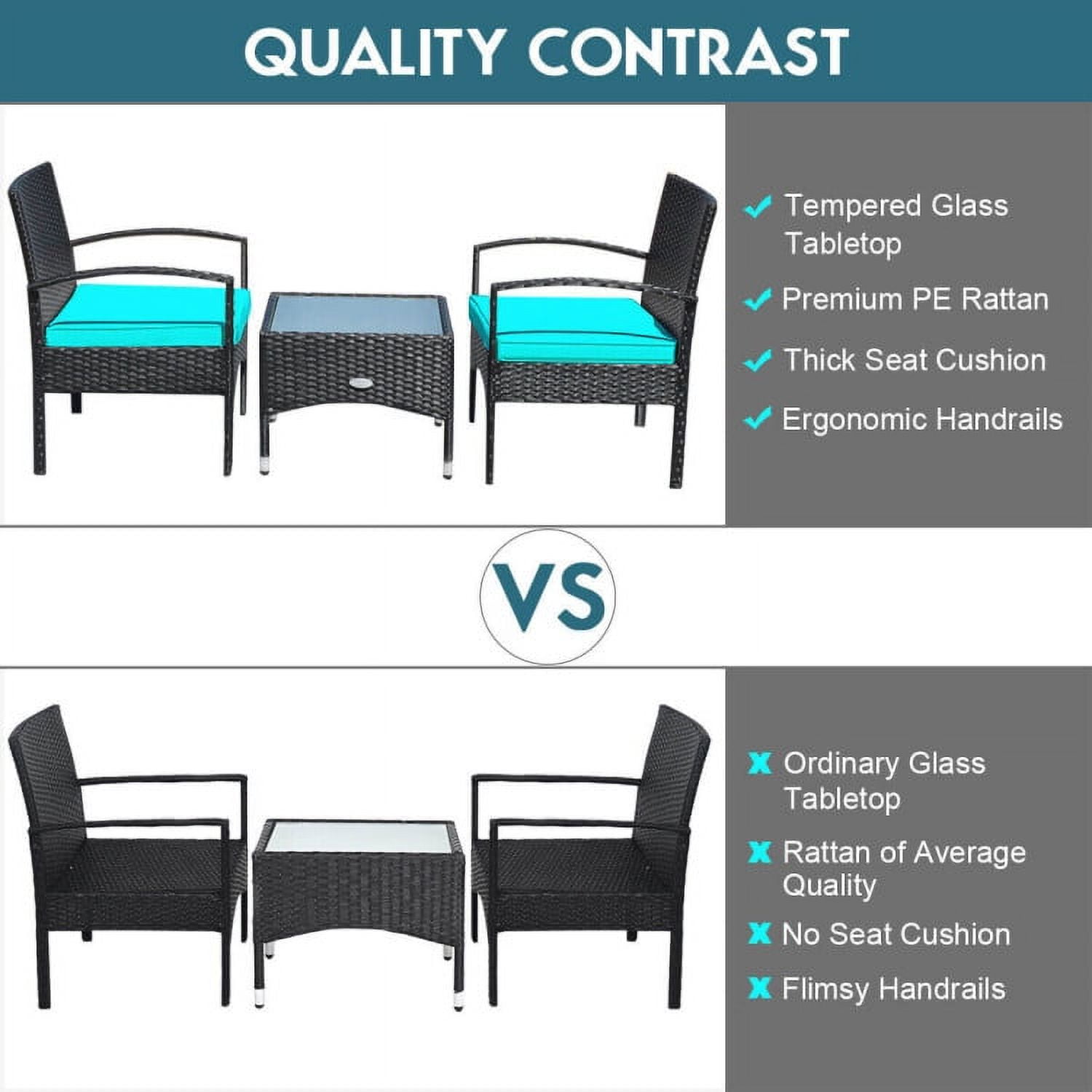 Aimee Lii 3 Pieces Patio Wicker Rattan Furniture Set with Cushion for Lawn Backyard, Rattaner Outdoor Patio Furniture, Turquoise