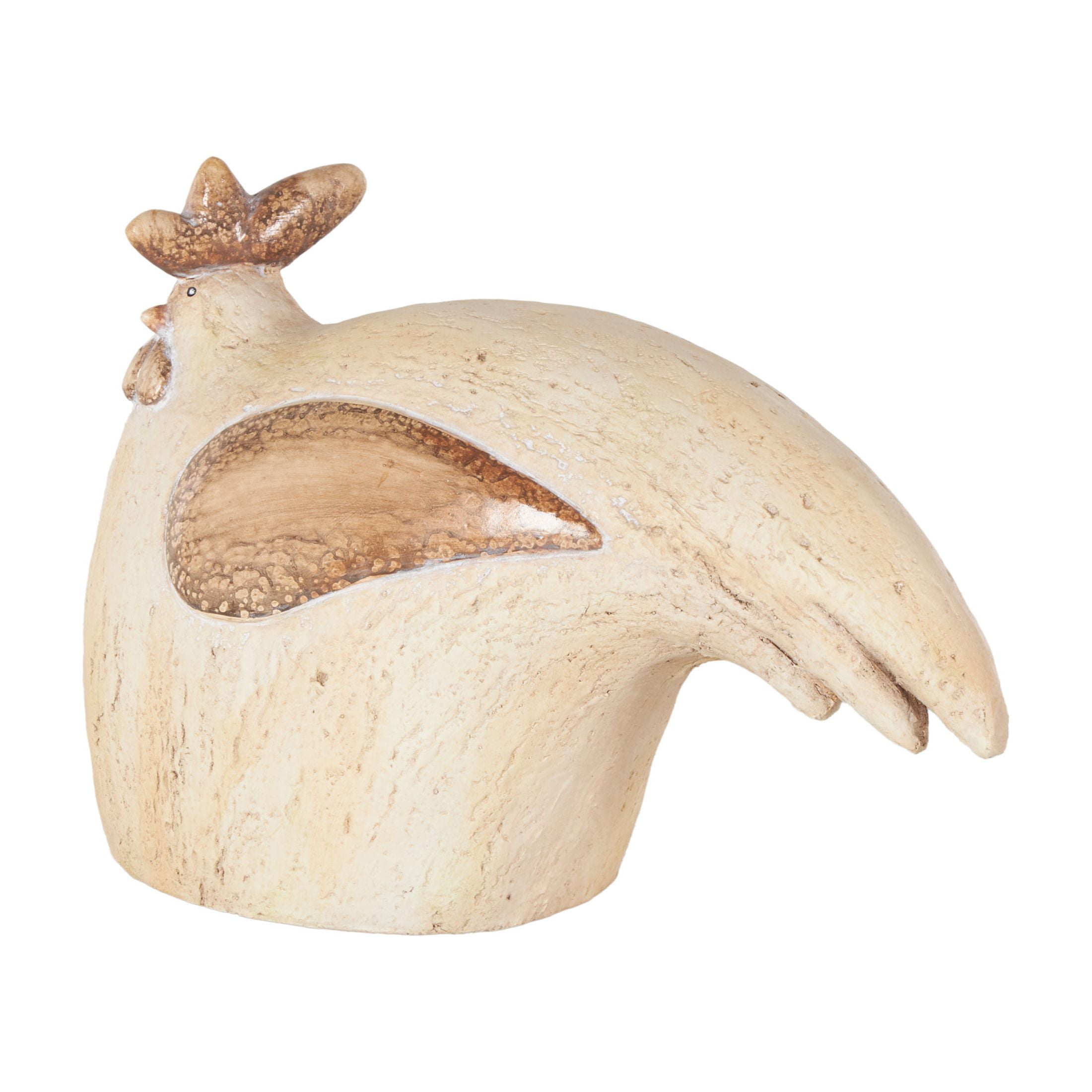 DecMode 10" Sitting Rooster Garden Sculpture with Brown Accents