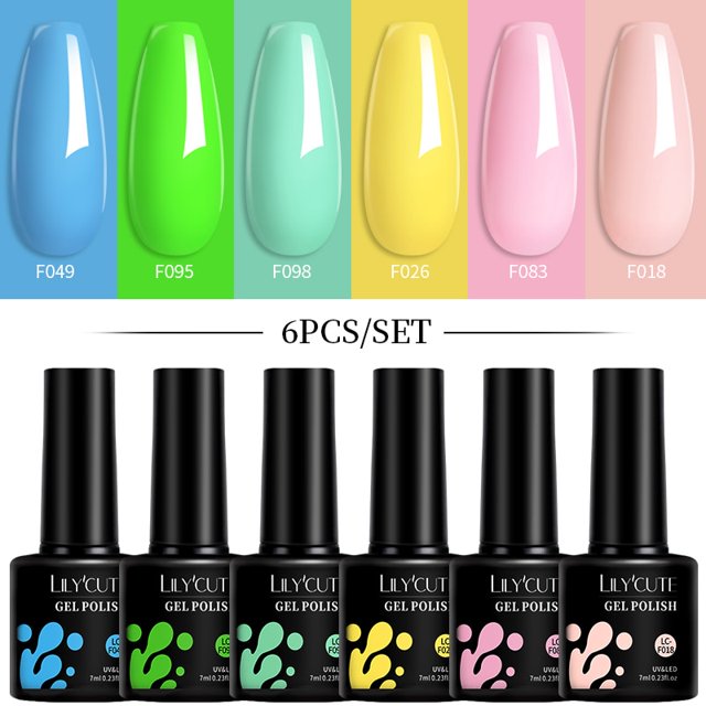 LILYCUTE 6 unids/set conjunto de esmaltes de uñas de Gel 136 colores brillo Semi permanente híbrido Gel barniz Base capa superior Soak Off UV LED Nail Art Tan Jianjun unisex