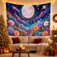 thumbnail image 3 of Cosmic Moon and Floral Garden in a Starry Nebula, Mystical Fantasy for Space Lovers, Celestial Decor Wall Art, Housewarming Gift, Tapestry Wall Hanging for Bedroom and Living Room, 3 of 7