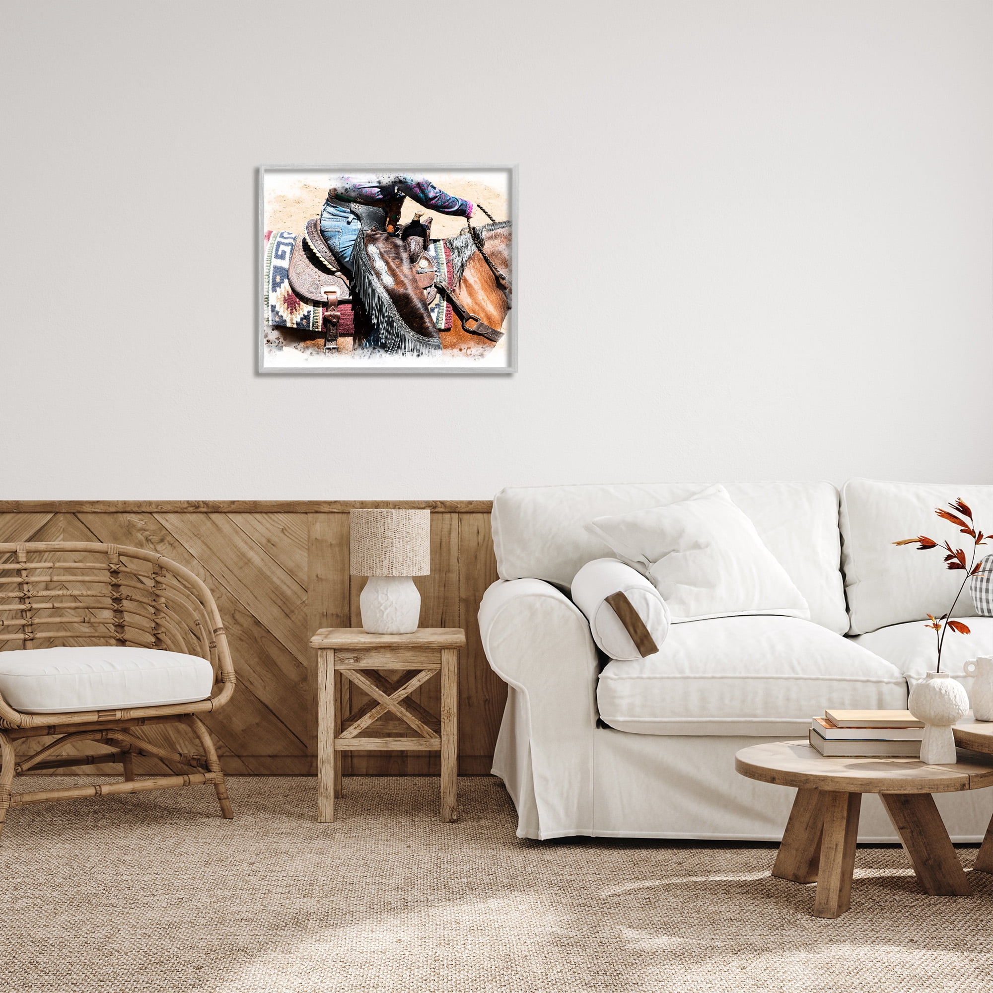 Stupell Industries Western Cowboy on Saddle Animals & Insects Painting Gray Framed Art Print Wall Art, 30 x 24