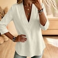 thumbnail image 5 of SBYOJLPB Women's Solid Color Tops 3/4 Sleeve Cotton-linen V-neck Pullover Top, 5 of 6