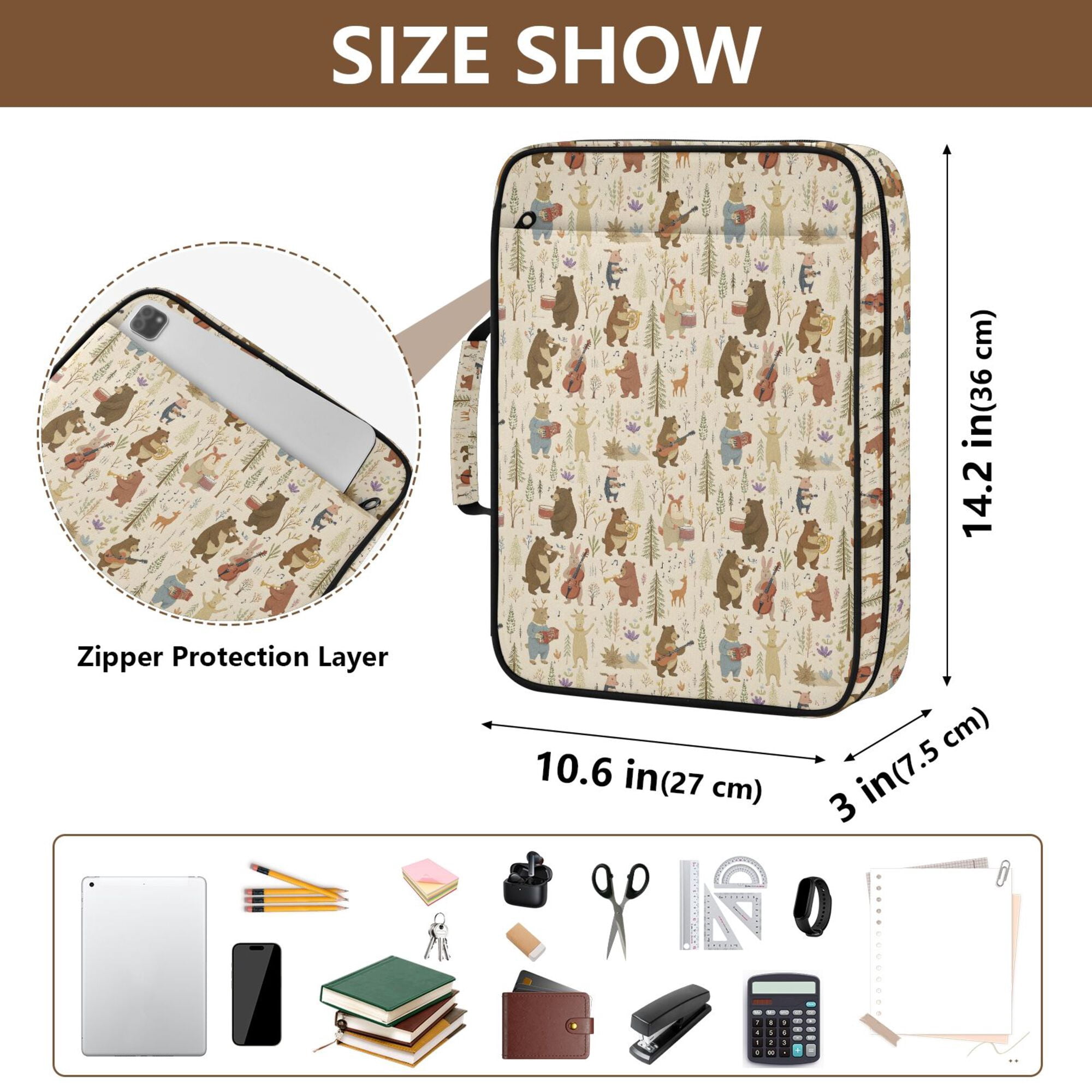 FORMRS Accordion File Folder A4 Size 7-Pocket Expanding Document Organizer Bag with 3 Ring Binder, Musical Animals Pattern