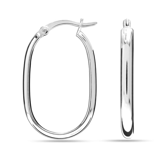 LeCalla 925 Sterling Silver Hoop Earring for Women Classic Click-top Oval Hoop Earrings for Birthday Wedding Anniversary 30MM