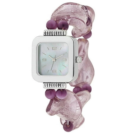Women's Purple Glass Bead Bracelet Watch