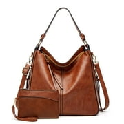 Vintage Faux Leather Tote Bags Casual Hobo Handbags Crossbody Bags Clutch Women Female Brown Plain Solid Fashion Casual