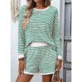 thumbnail image 6 of 2 Piece Sets for Women Summer Cute Stripe Long Sleeve Knit T Shirts Shorts Matching Lounge Set Green S, 6 of 8