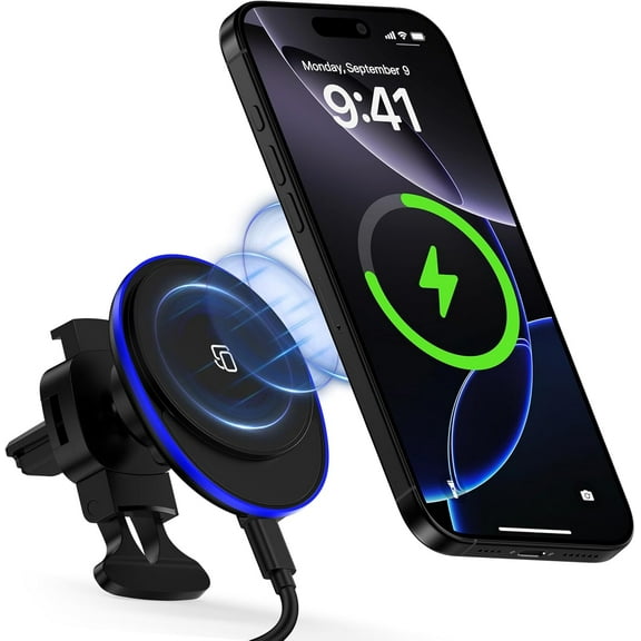 Wireless Charger for Samsung Galaxy S25 Ultra Z Fold7/Flip7 S24FE S23 Plus S22 S21 iPhone 17 Air 17 Pro Max 16e 16Plus 15,MagSafe Wireless Charger Air Vent Auto Car Phone Holder