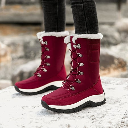 

Alueeu Women s Snow Boots Proof Velvet Keep Boots Boots Round Shoes Women Toe Lace Up Warm Flat Plus Water Snow Women s Boots