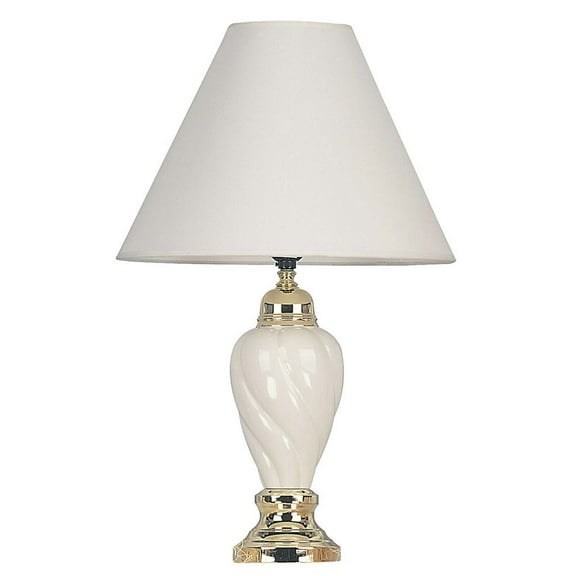 ORE International 22" Urn-Shaped Ceramic Table Lamp with Linen Shade in Ivory
