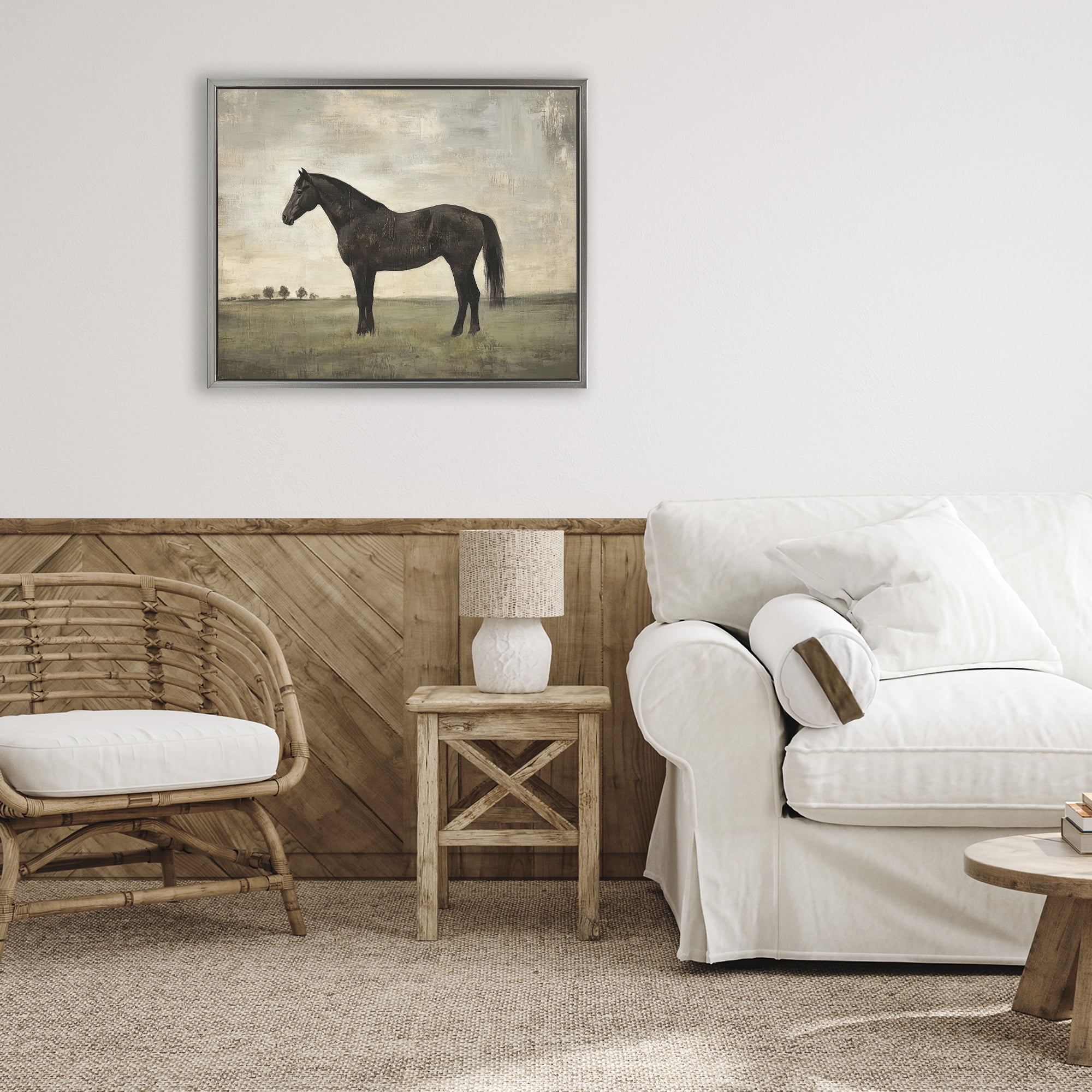 Stupell Industries Distressed Horse Portrait Gray Framed Floater Canvas Wall Art, design by Petal Prints Design