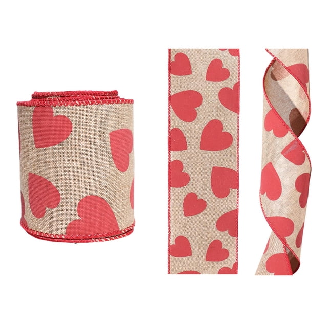 Valentine's Heart Ribbon Strip For Crafts And Party Decoration 5 M Self-Adhesive Satin Polyester Garland With 50 Cut Hearts